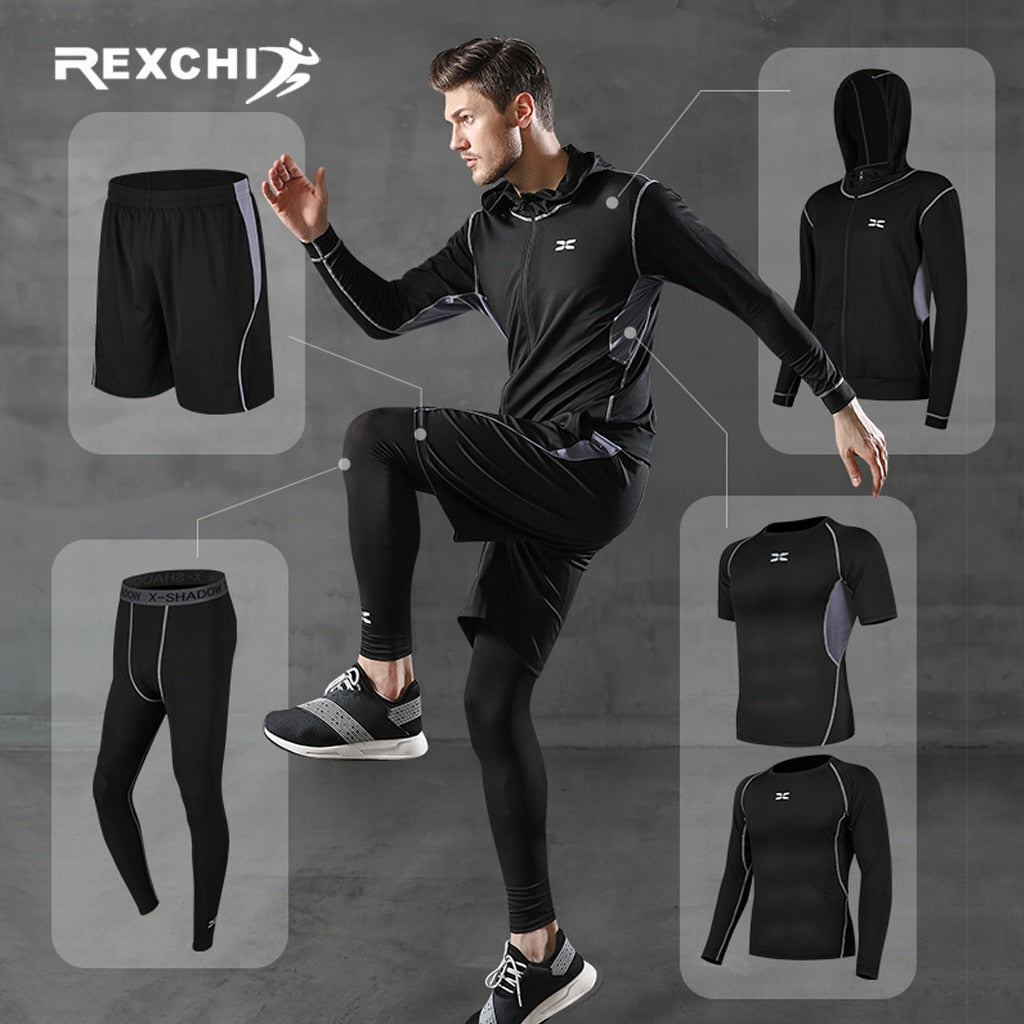 5 Pcs/Set Men's Tracksuit Gym Fitness Compression Sports Suit Clothes –  Mapantex