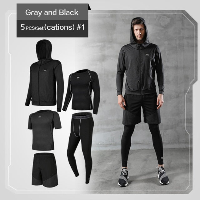 5 Pcs/Set Men's Tracksuit Gym Fitness Compression Sports Suit Clothes –  Mapantex
